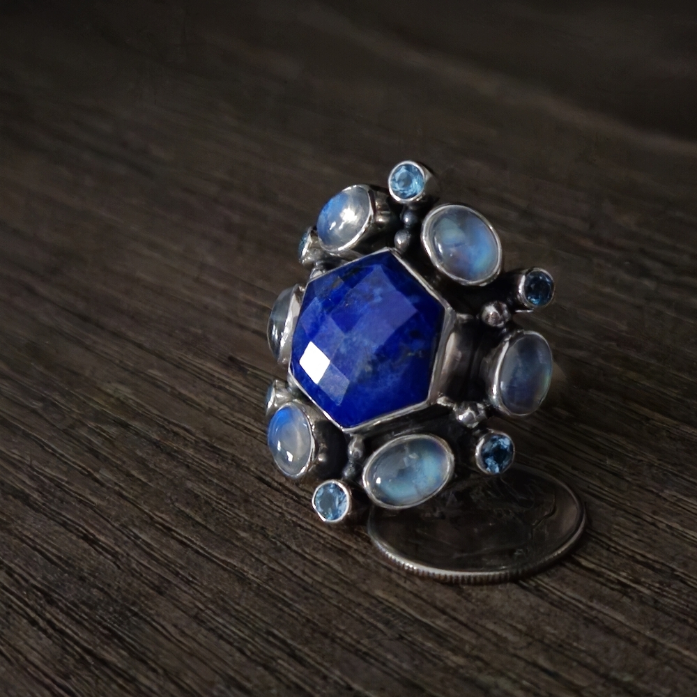 Nicky Butler 925 Sterling Silver Lapis Designer Ring Moonstone NB Topaz Size 12